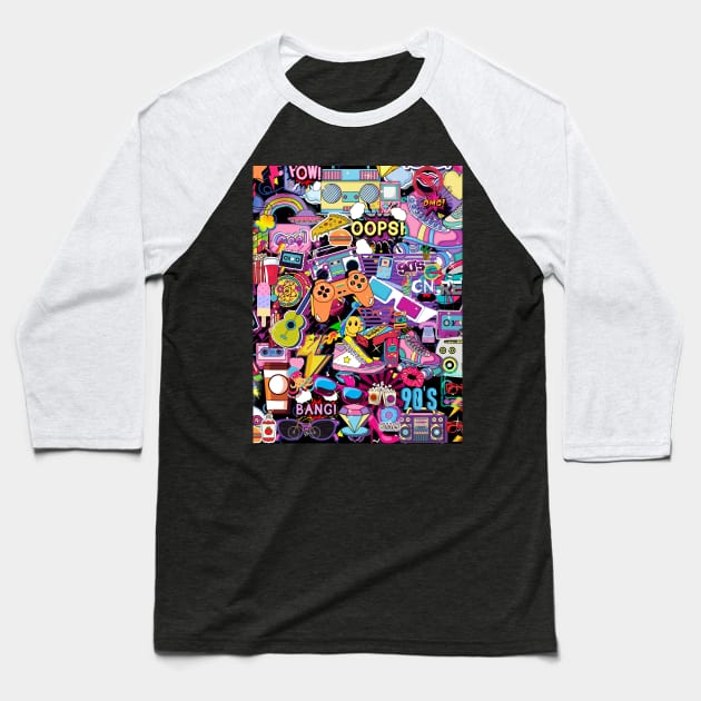 Collage 90s Kid Sticker Collection Wall Baseball T-Shirt by PodByAsh